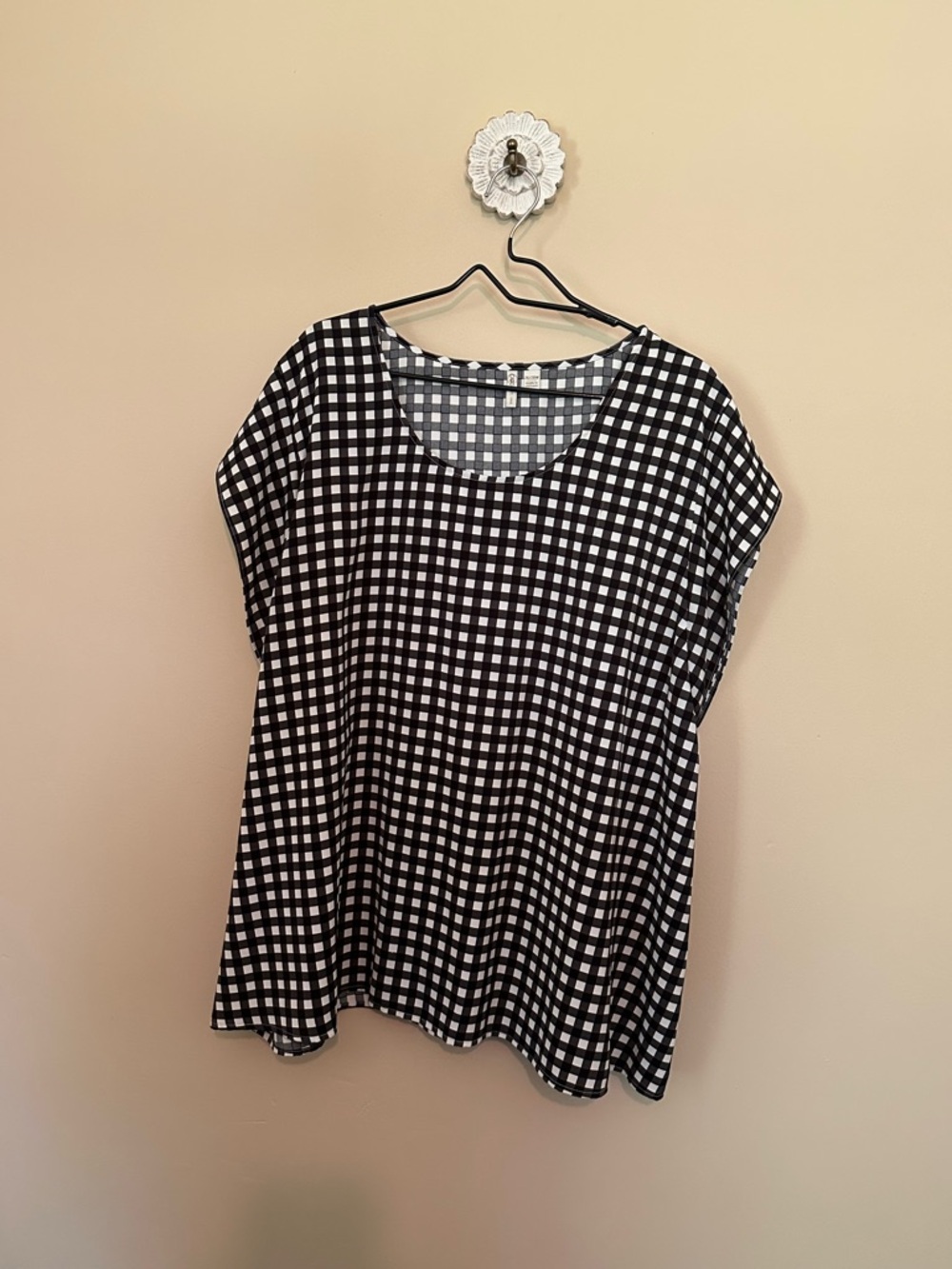 Cato Black & White Gingham Scoop Neck Tunic
